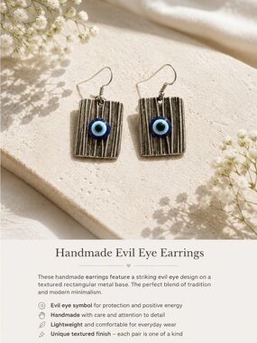 Handmade Evil Eye Dangle Earrings - Blue & Silver